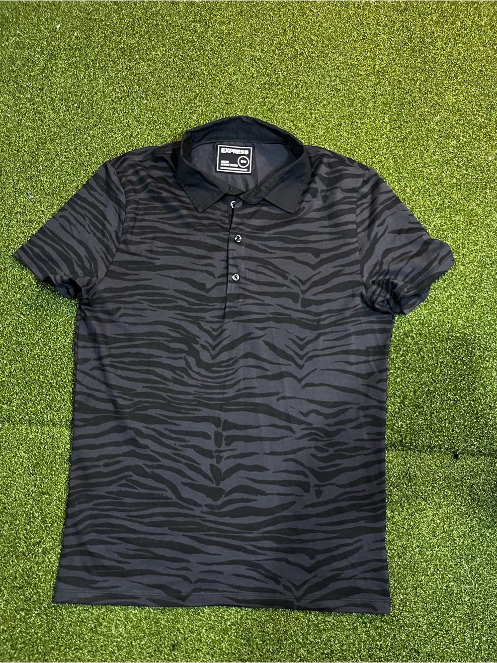 Express Men's Black Zebra-Pattern Polo